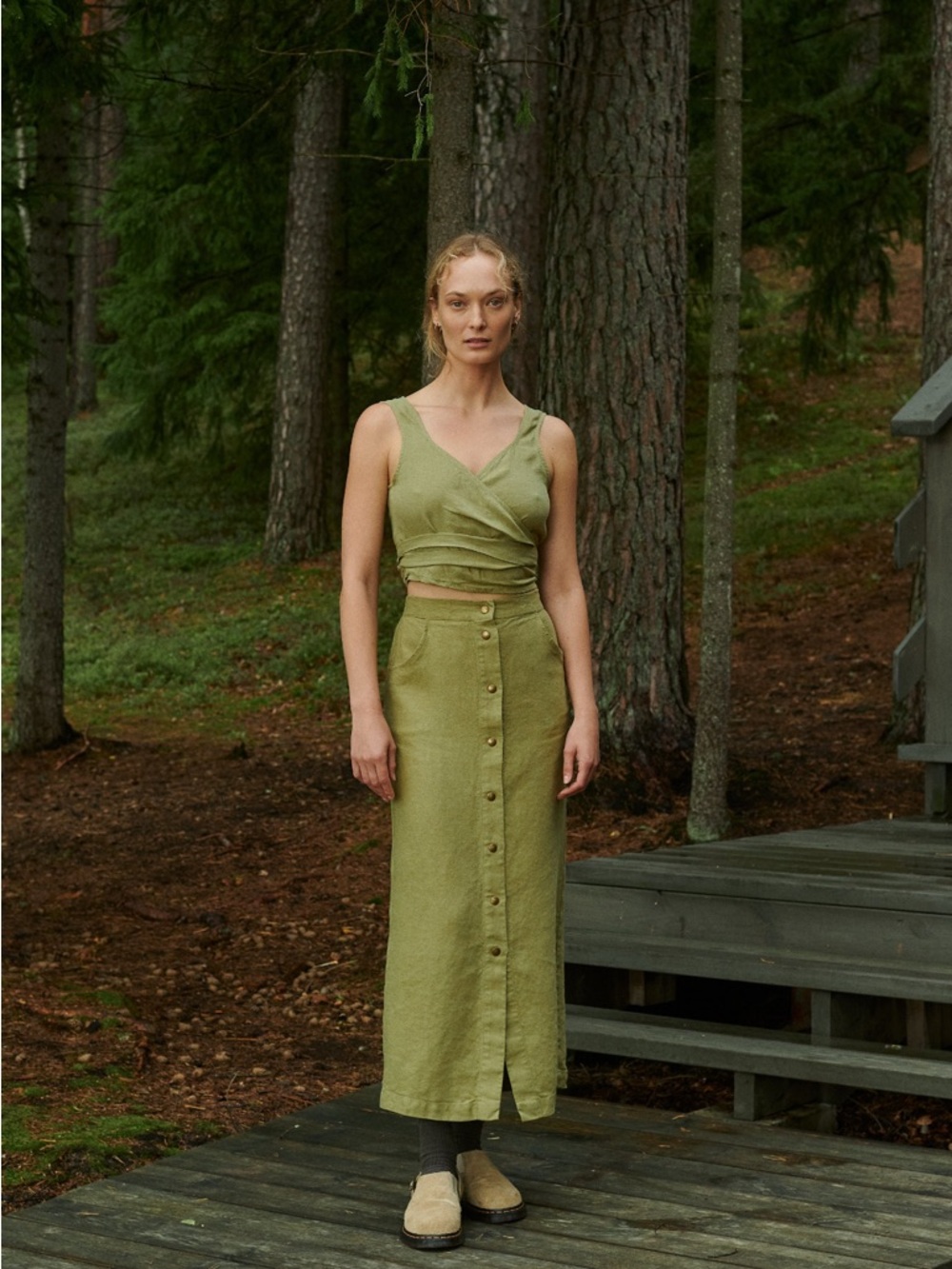 Linenfox Heidi Linenfox skirt in heavy linen olive green